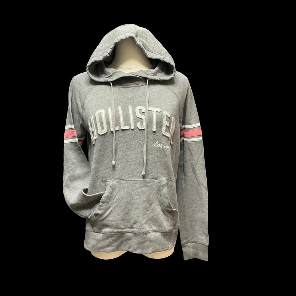 Grey/Pink/White Pullover Hoodie w/ Brand Applique
